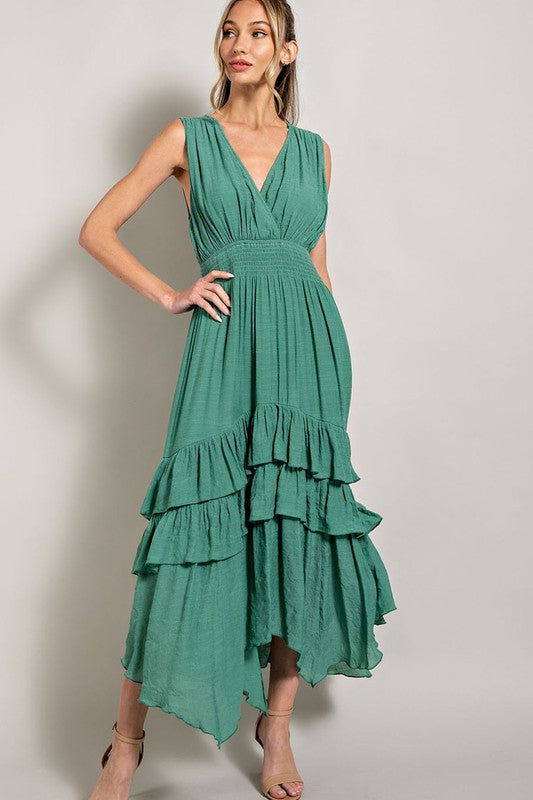 Pia V-Neck Ruffle Maxi Dress