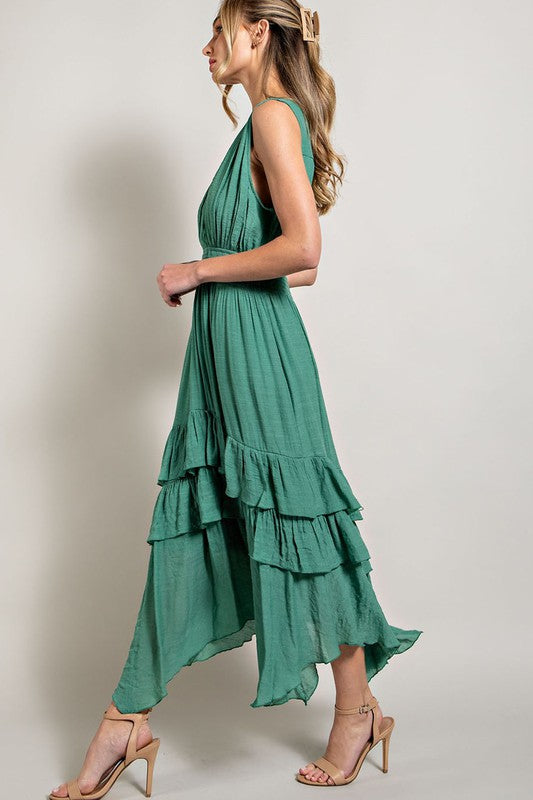 Pia V-Neck Ruffle Maxi Dress