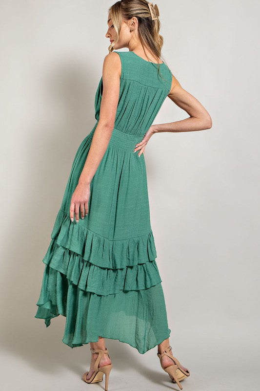 Pia V-Neck Ruffle Maxi Dress