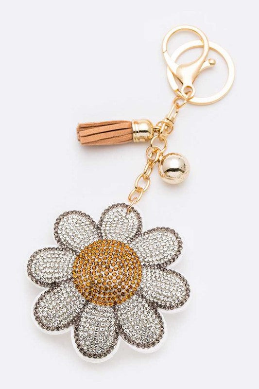 Rhinestone Daisy Pillow Key Chain