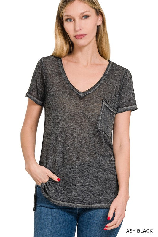 Melange Scoop V-Neck Top