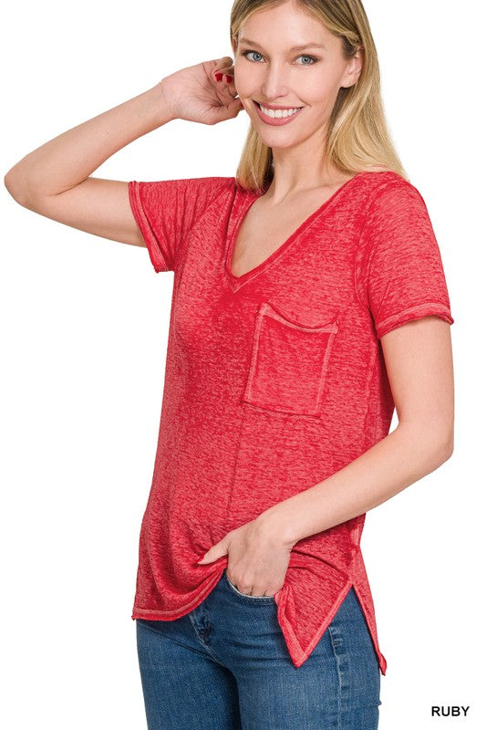 Melange Scoop V-Neck Top