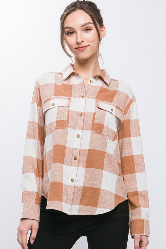 Sherry Plaid Button Down Top