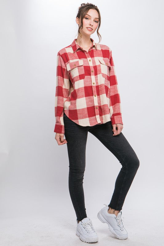 Sherry Plaid Button Down Top