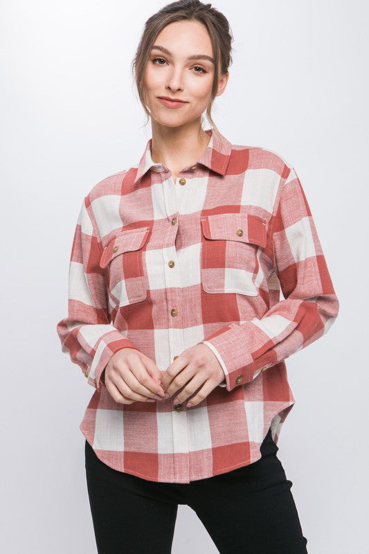 Sherry Plaid Button Down Top