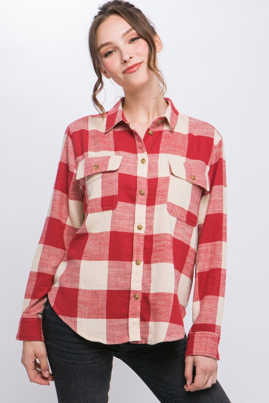 Sherry Plaid Button Down Top