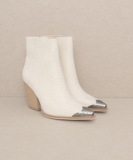 Zionah Bootie with Etched Metal Toe