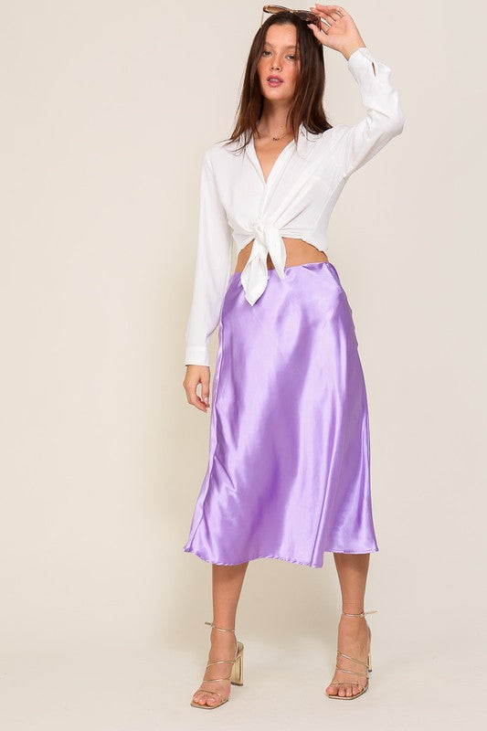 Mignonette Satin Midi Flare Skirt