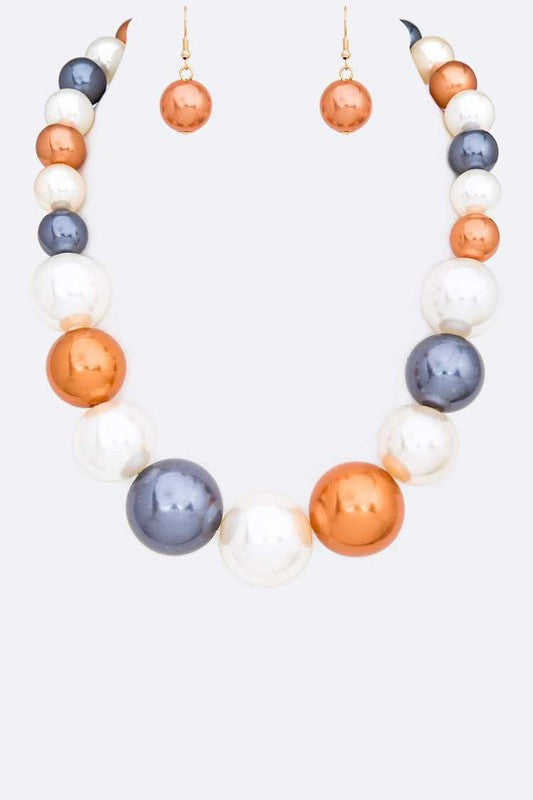 Mixed Color Large Pearl Statement Necklace Set