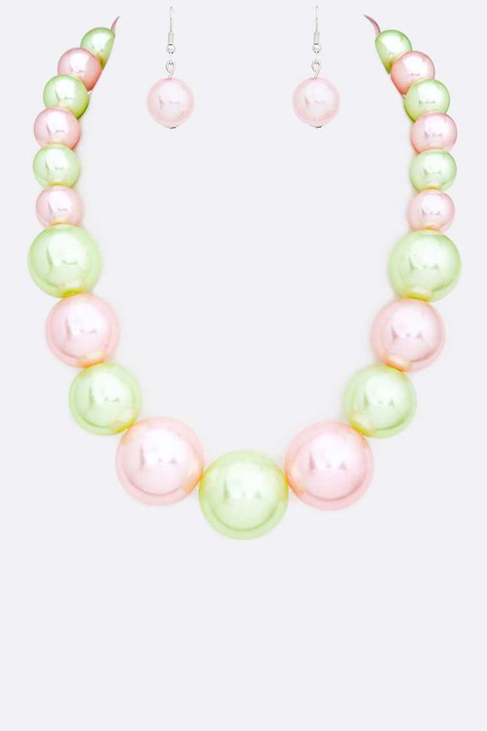 Mixed Color Large Pearl Statement Necklace Set
