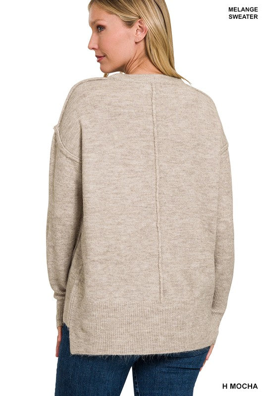 Molly Melange Hi-Low hem Round Neck Sweater