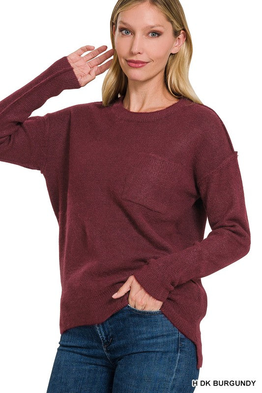 Molly Melange Hi-Low hem Round Neck Sweater