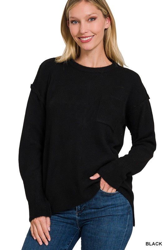 Molly Melange Hi-Low hem Round Neck Sweater