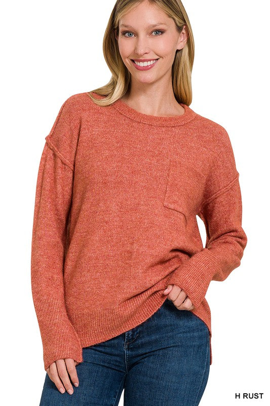 Molly Melange Hi-Low hem Round Neck Sweater