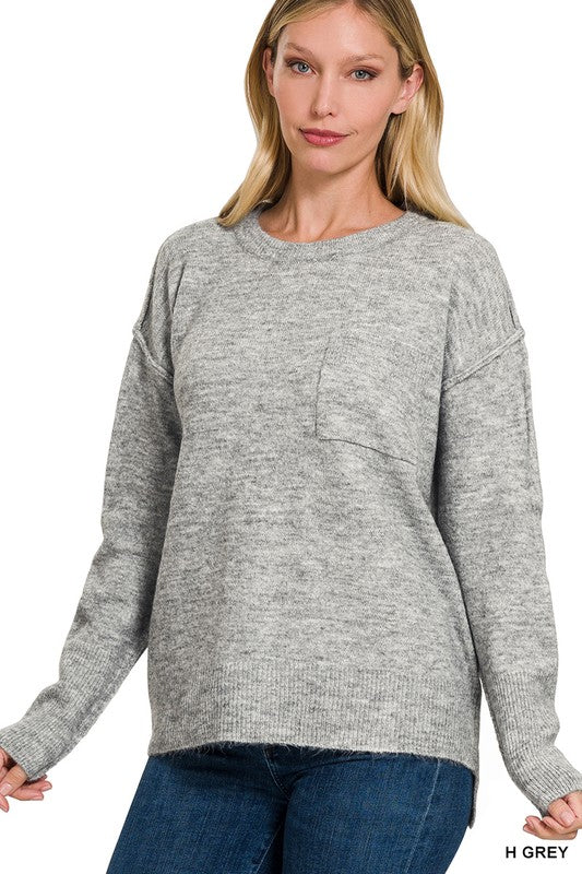 Molly Melange Hi-Low hem Round Neck Sweater