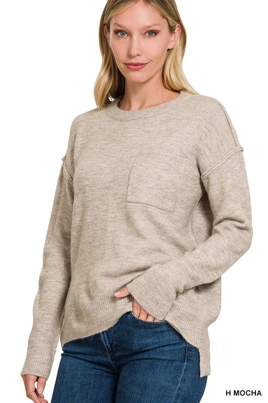 Molly Melange Hi-Low hem Round Neck Sweater