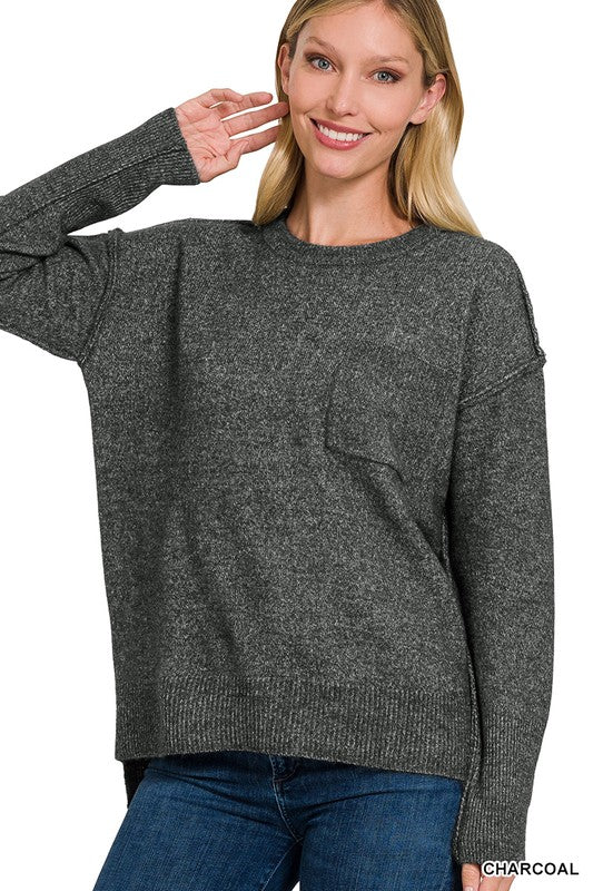 Molly Melange Hi-Low hem Round Neck Sweater