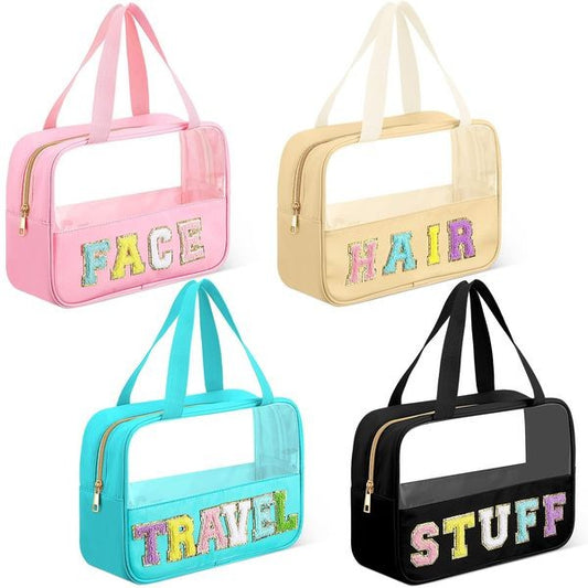 Chenille Letter Clear Travel Bags
