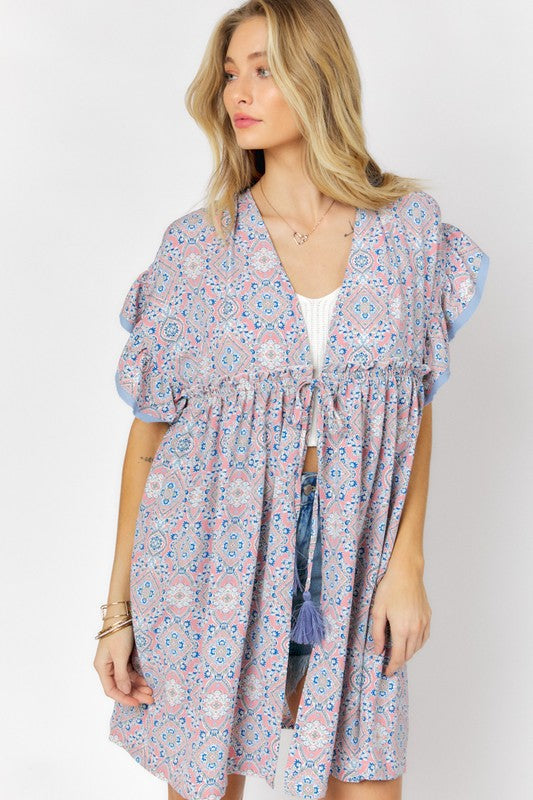 Raylene Short Sleeve Ruffle Kimono