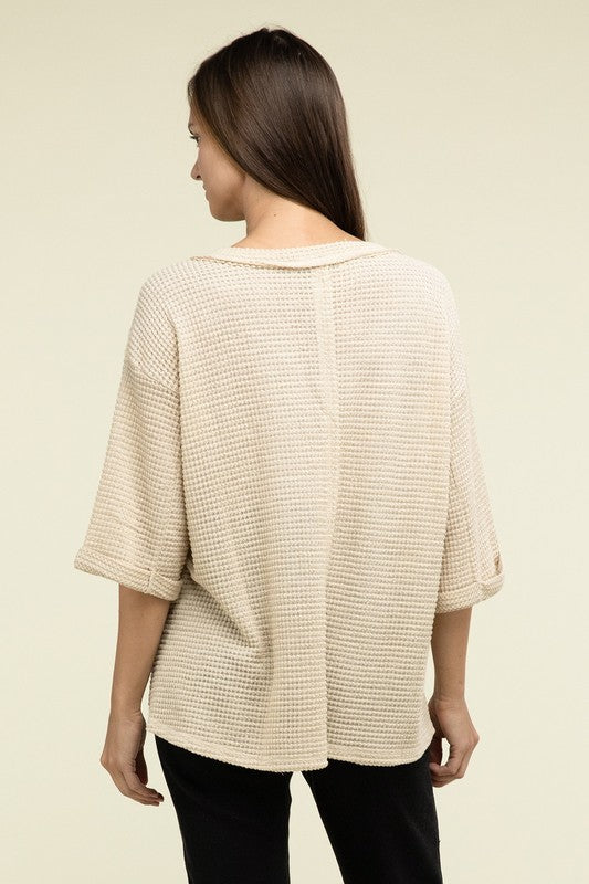 Sydney Brushed Waffle Exposed-Seam 3/4 Sleeve Top