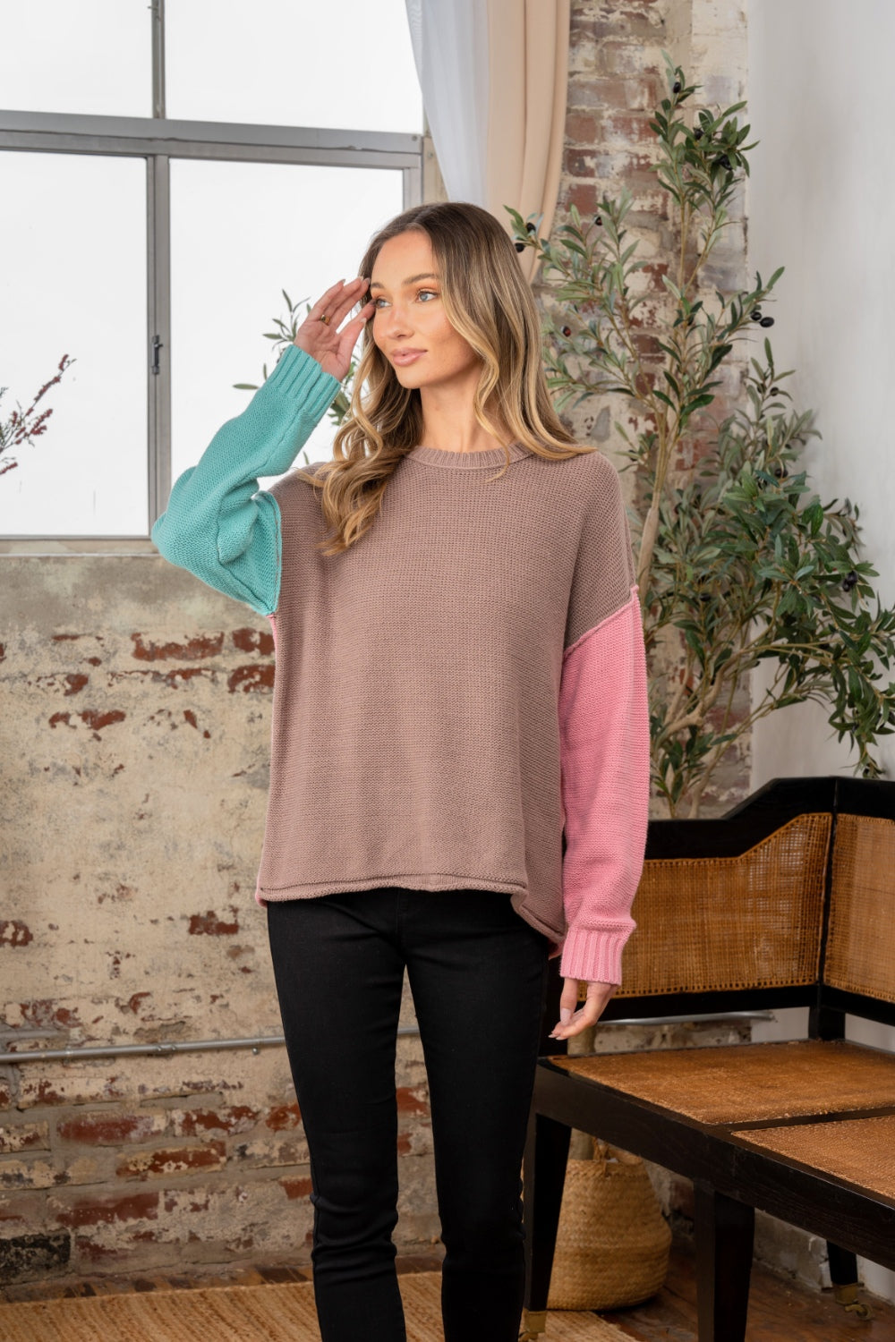 Cindy Color Block Drop Shoulder Sweater