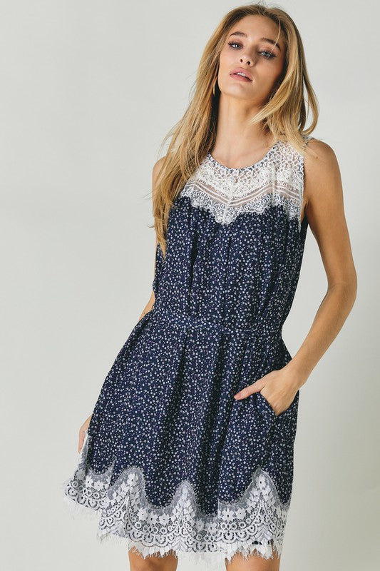 Mirri Sleeveless Lace Trim Dress