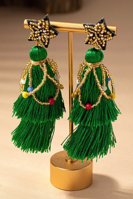 Christmas Tree Tassel Earrings