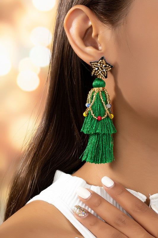 Christmas Tree Tassel Earrings