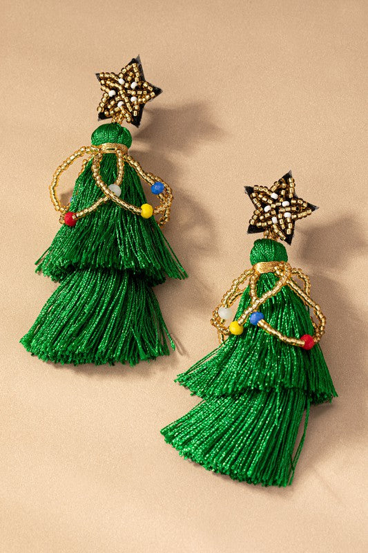 Christmas Tree Tassel Earrings