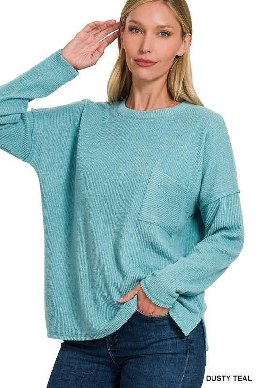 Tiana Melange Hacci Sweater with a Pocket