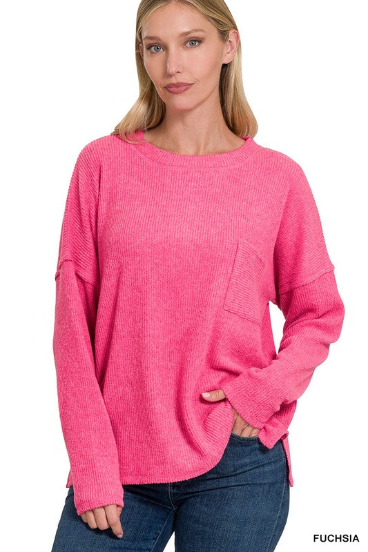 Tiana Melange Hacci Sweater with a Pocket