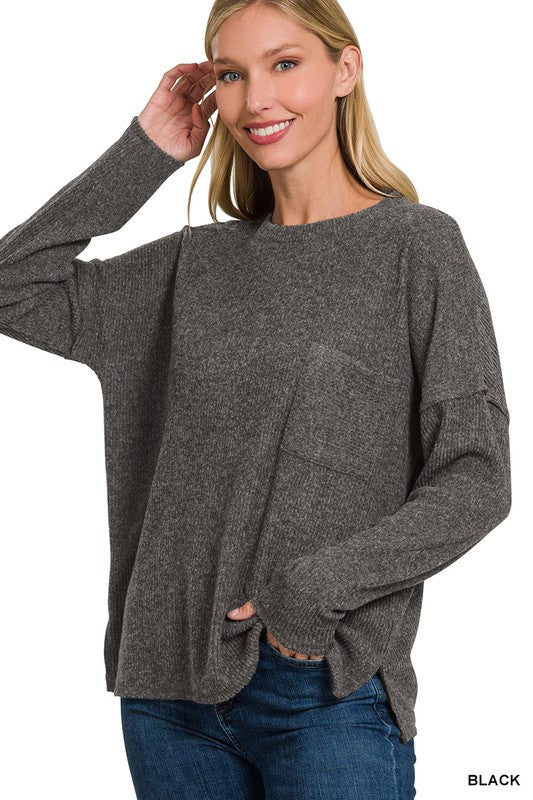 Tiana Melange Hacci Sweater with a Pocket