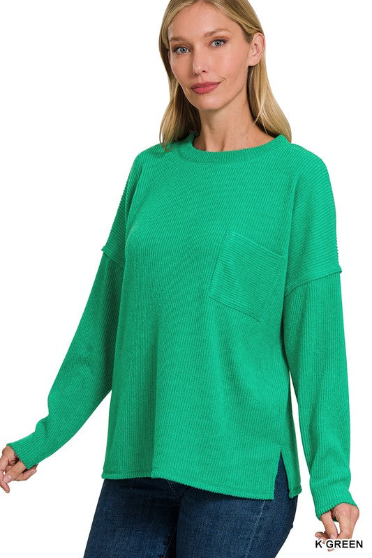 Tiana Melange Hacci Sweater with a Pocket