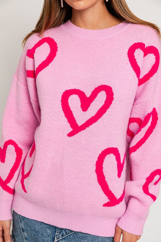 Vienna Round Neck Heart Printed Sweater