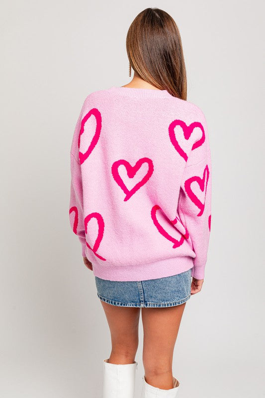 Vienna Round Neck Heart Printed Sweater