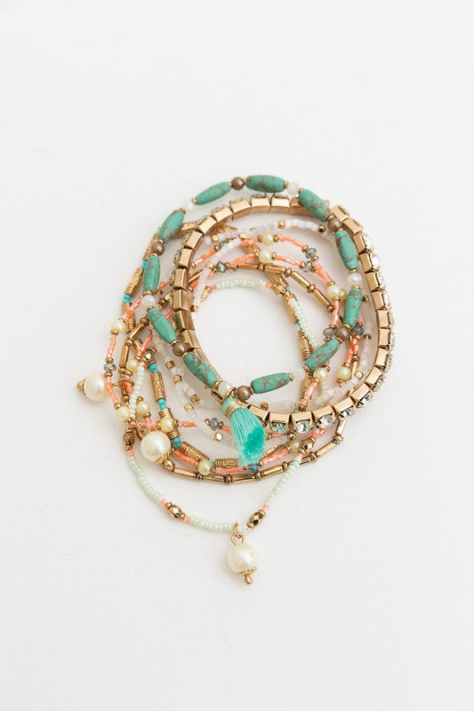 Pastel Studded Beads Bracelet Set