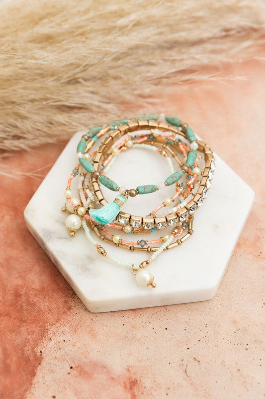 Pastel Studded Beads Bracelet Set