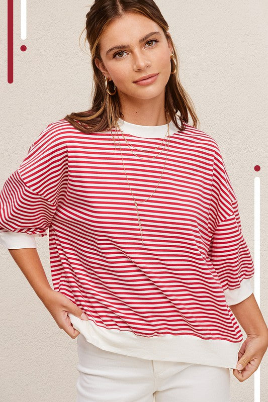 Aimee Crew Neck Stripe Short Sleeve Top