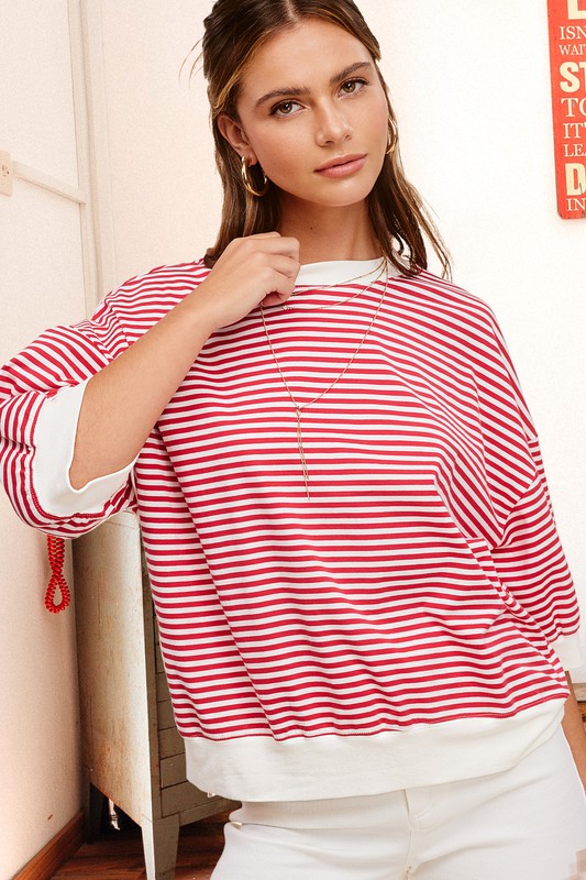 Aimee Crew Neck Stripe Short Sleeve Top