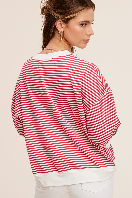 Aimee Crew Neck Stripe Short Sleeve Top