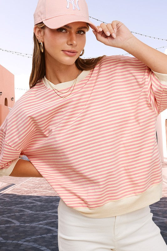 Aimee Crew Neck Stripe Short Sleeve Top