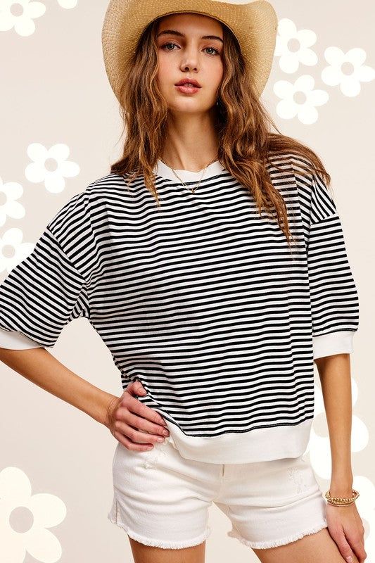 Aimee Crew Neck Stripe Short Sleeve Top