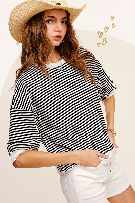 Aimee Crew Neck Stripe Short Sleeve Top