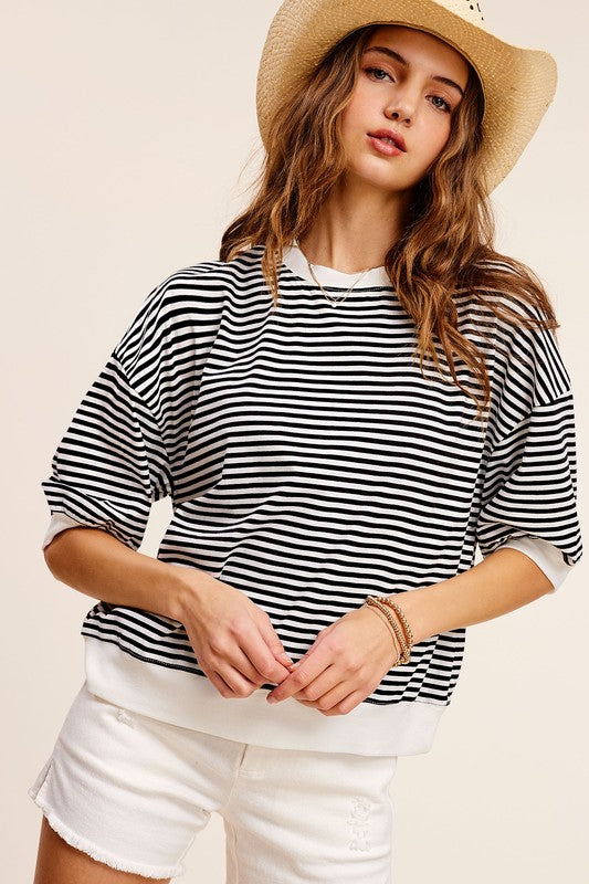 Aimee Crew Neck Stripe Short Sleeve Top