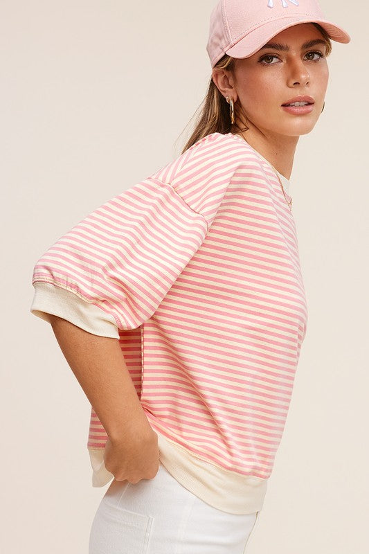 Aimee Crew Neck Stripe Short Sleeve Top