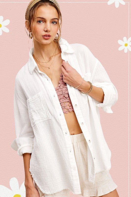 Joran Soft Washed Crinkled Gauze Button Down Shirt