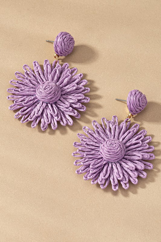 Raffia Straw Flower Drop Earrings