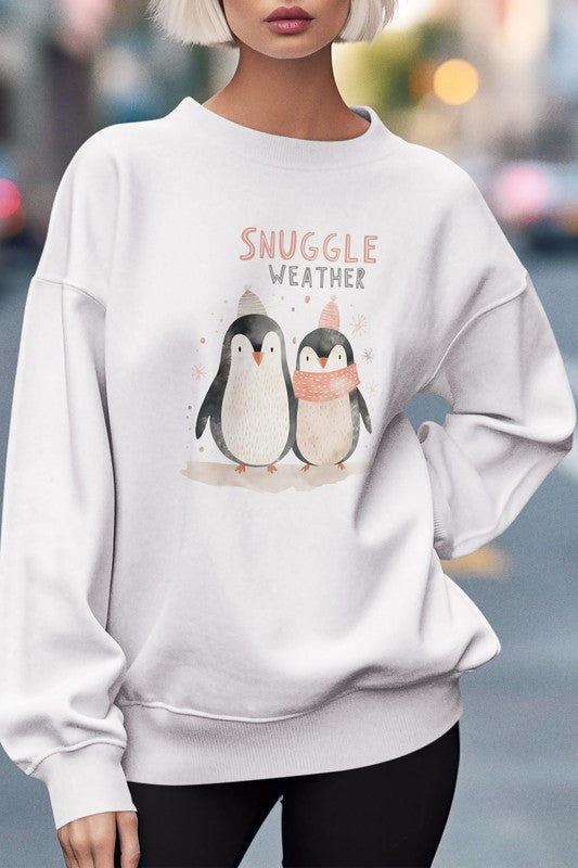 Cutie Winter Penguins Graphic Fleece Sweatshirt