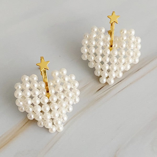 Knitted Pearl Heart Earrings