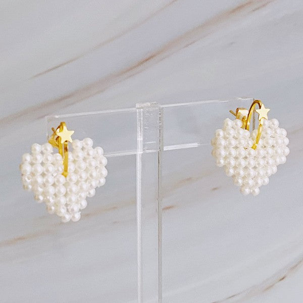 Knitted Pearl Heart Earrings